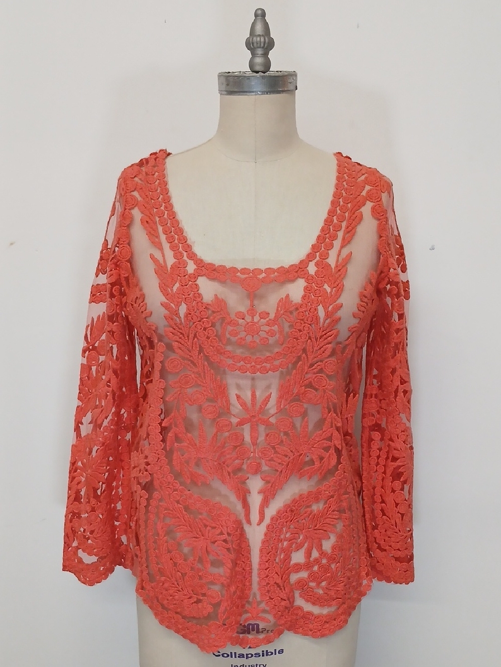 Sheer Origami Lace and Mesh Top / Size S/M